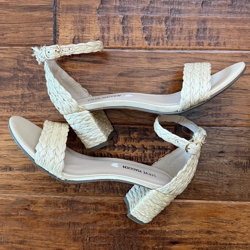 Steve Madden JCarrson Ankle Cream Woven Strap Sandals, size 4